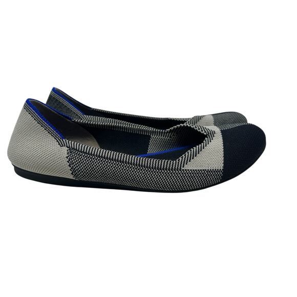 Rothy's The Flat Captoe Black‎ White Plaid Check Retired Ballerina Size 7 - Picture 6 of 14